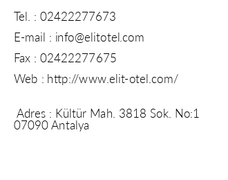 Antalya Elit Otel iletiim bilgileri